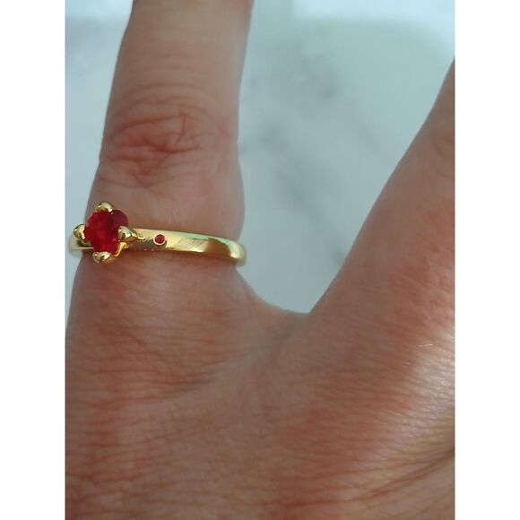 Explosion of Love Ring 14k Gold Plated "You & Me" Engraved Heart-Cut Red Crystal - Picture 8 of 13